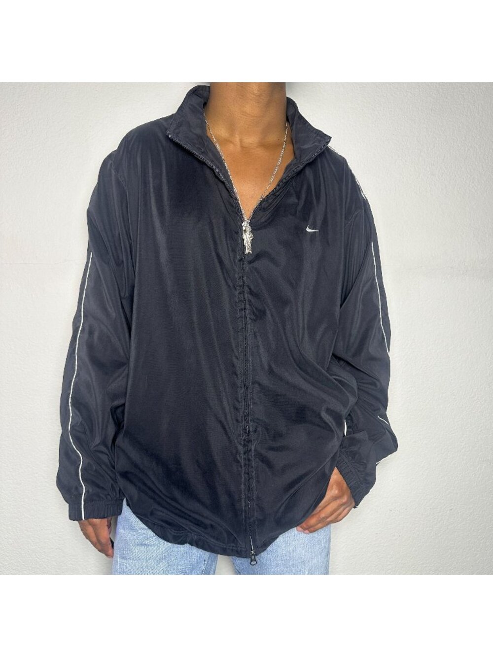 Nike Track Sweat Full Zip Jacket Men XXL Retro White Black Windbreaker Workout